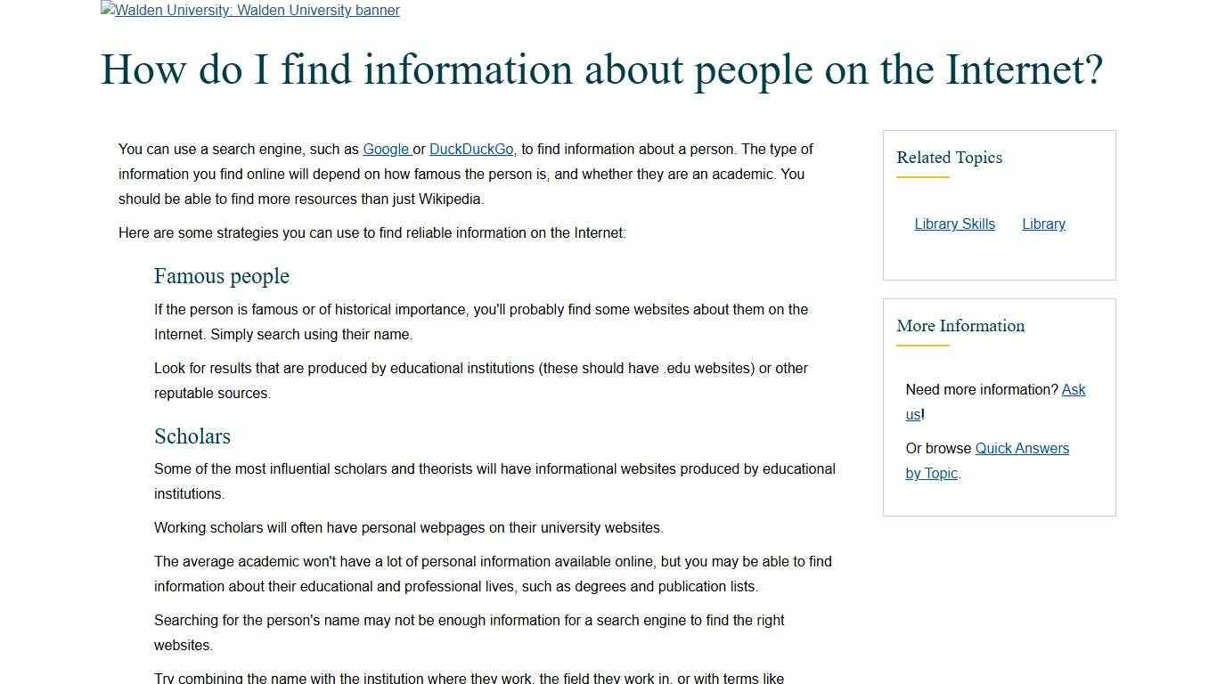 How do I find information about people on the Internet? - Walden University